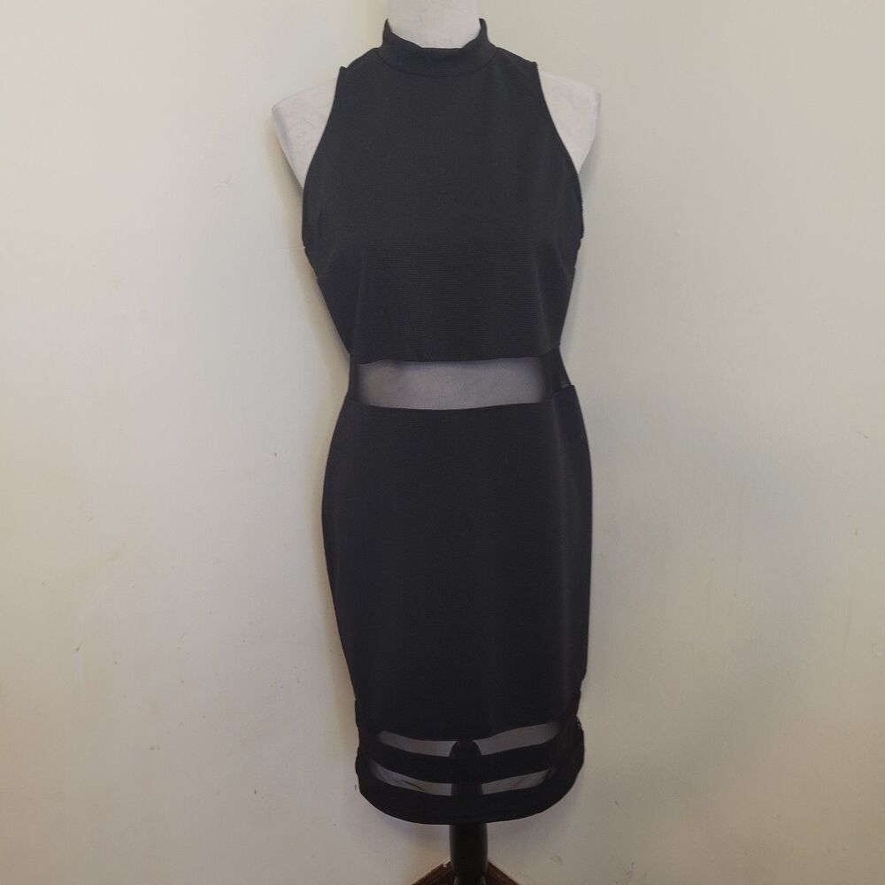 Glamorous Little Black Dress Womens Large Sleeveless Mesh Cutout Knee Length NWT